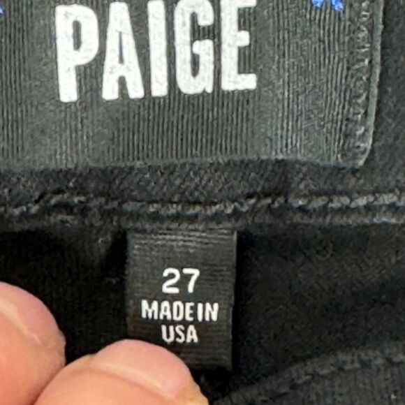 PAIGE Hoxton Shadow Black Straight Curved Ruffle Hem Jeans Sz 27 - Picture 10 of 13